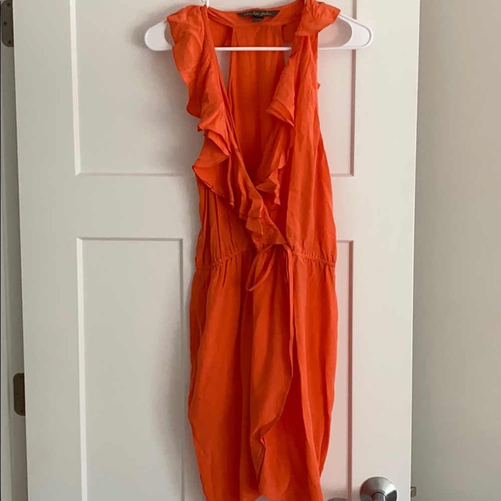 Salmon colored ruffled collar dress w/ razor back